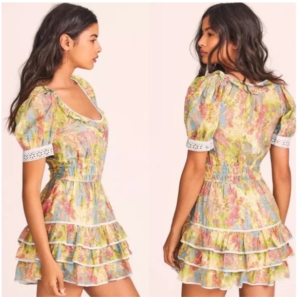 LoveShackFancy Multicolor Ruffle Mini Dress - Picture 1 of 16